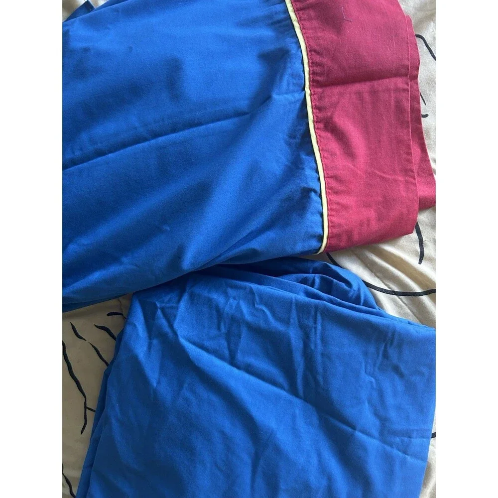 Vintage Sears & Roebuck Red and Blue USA made Top + Bottom Twin Sheet Set 80s